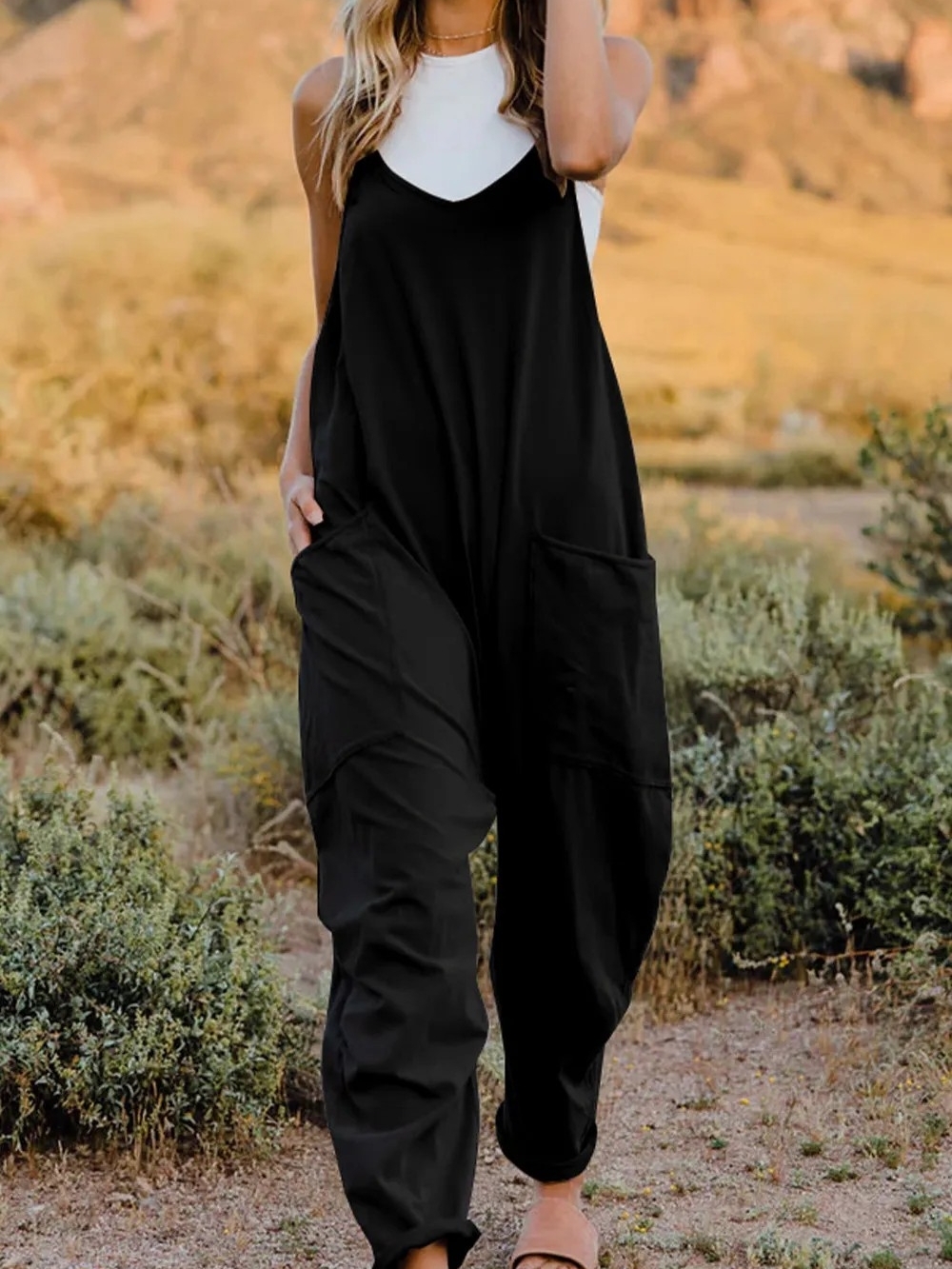 Double Take Black Women's Relaxed Pocket Jumpsuit Multiple Sizes